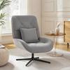Accent Chair, Chenille Upholstered Swivel Armchair with Lumbar Pillow, High Back, Deep Seat and Metal Legs, Light Grey