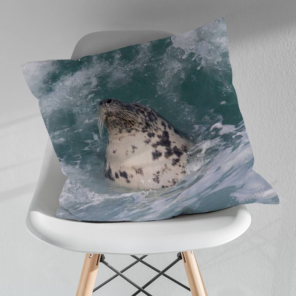 Cute Funny Animal Seal Sea Pillowcase for Sofa Room Office Decor Printing  Merchandise AllMatch Cushion Cover