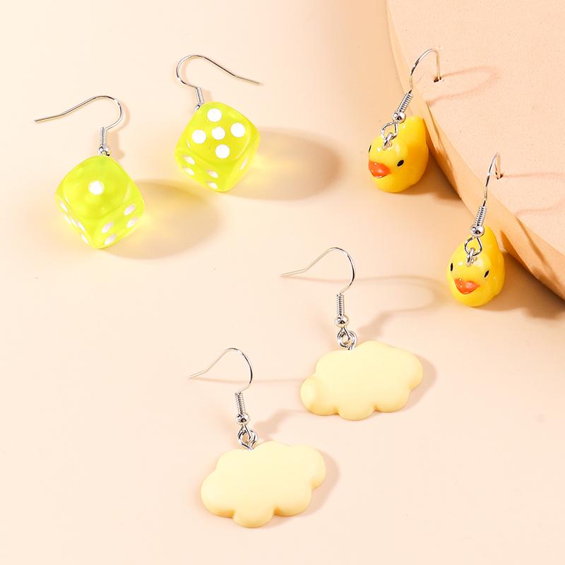 Cute Resin 3D Simulation Duck Drop Earrings for Women Girls Dice Cloud Dangle Earrings Kid's Jewelry Gift