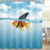 Blue Shower Curtain Funny Fish In Shark's Shower Curtain Sets Cute Waterproof Funny Shower Curtains for Bathroom