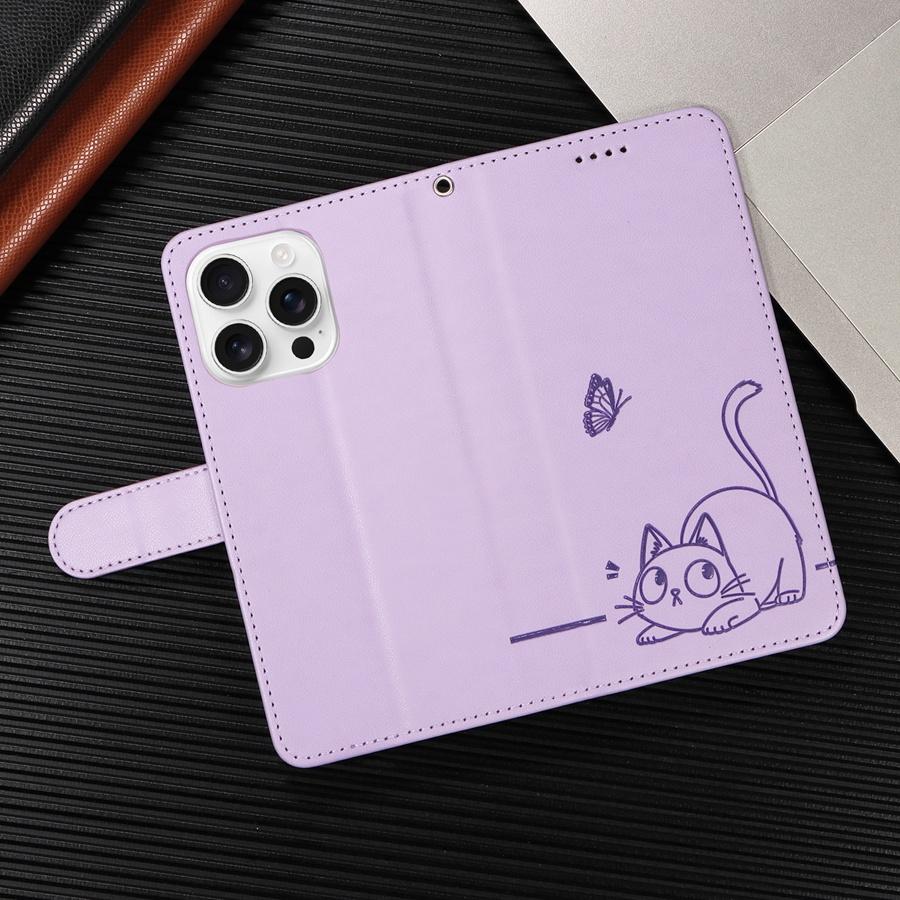 IPhone/Samsung/Xiaomi Redmi 3 için Bileklikli Sevimli Kabartmalı Kedi ve Kelebek Cüzdan Kılıf Kart Yuvaları ve Nakit Cebi Destek Ayaklı Telefon Kılıfı