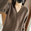 Women's Pure Wool Solid Color Cashmere Cardigan Sweater - V Neck Autumn/Winter Knitwear