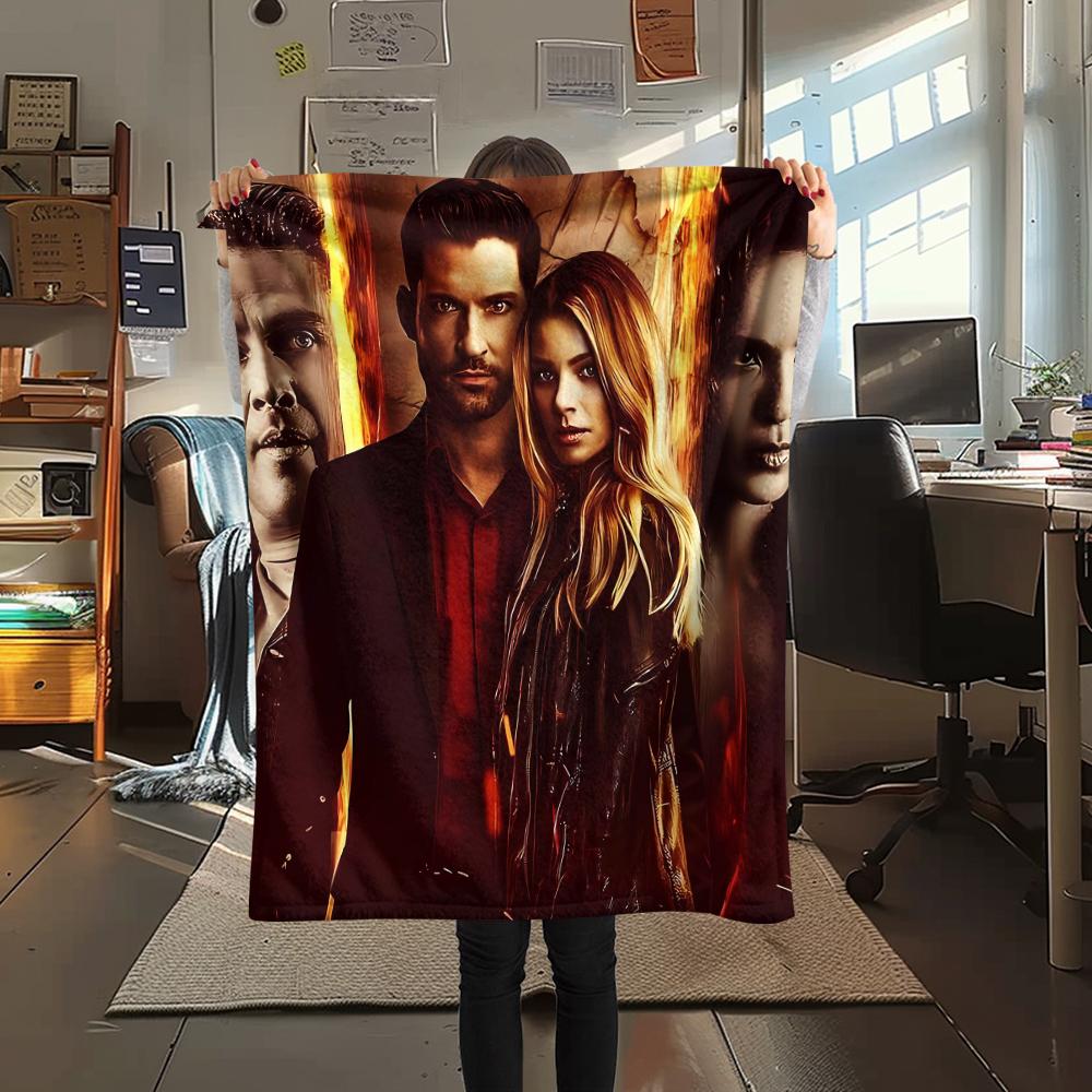 1Pc Lucifer Print Flannel Blanket, High quality Comfortable for All Seasons, Home Decor, Warmth and Comfort, Perfect for Gifts