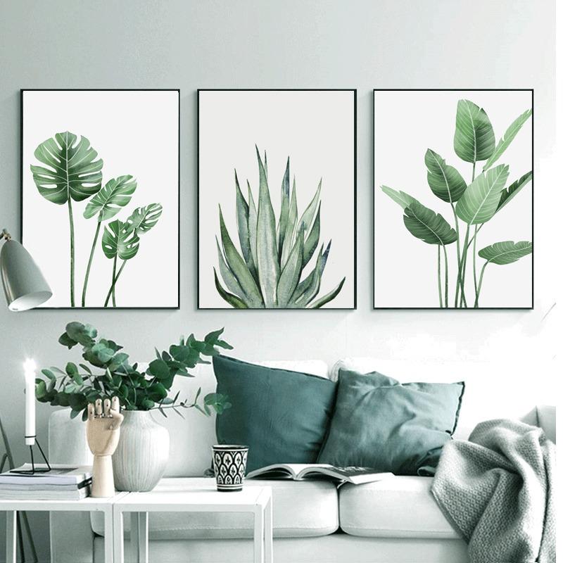 Pflanzenposter im skandinavischen Stil Grüne Blätter Dekoratives Bild Moderne Wandkunst Innenraumgemälde für Wohnzimmer Heimdeko