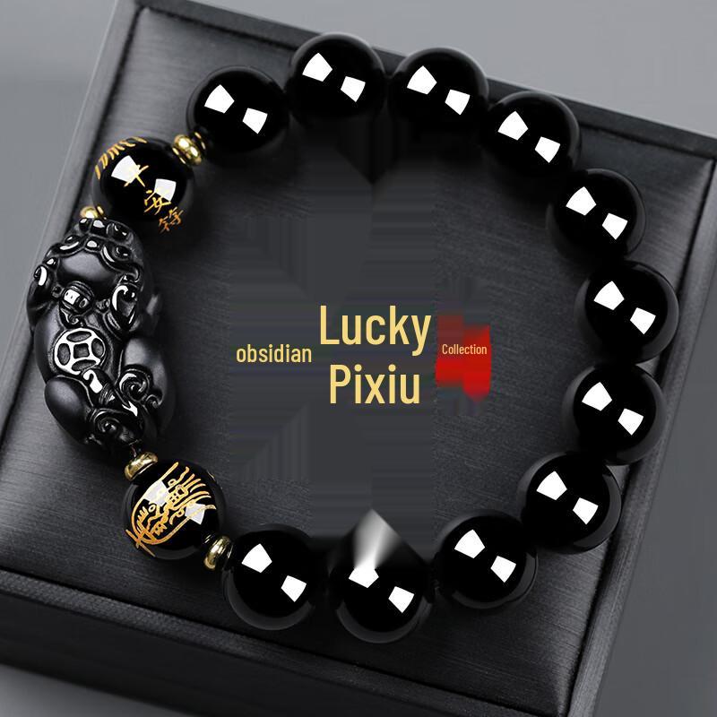 Men s Natural Obsidian Pixiu Peace Charm Bracelet