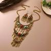Ensemble collier boucles d'oreilles style ethnique bohème multicouche vintage frangé feuille Hanfu collier chaîne clavicule longue
