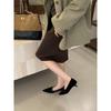 2025 new French single shoes niche thin heel low heel small leather shoes pointed temperament fashionable versatile single shoes women