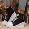 2025 New Women Lace-Up Platform Outdoor Wedge Invisible Heel Canvas Shoes Wedge Side Zipper Increased High Breathable Sneakers