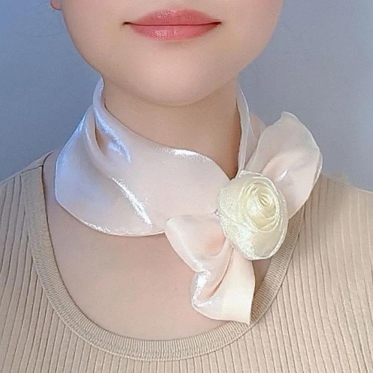 WTEMPO Solid Color Thin Versatile Flower Rose Scarf Retro Elegant Summer Fashion Temperament Cool Breeze Scarf Neck Decoration