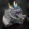 Adjustable Silver Dragon Head Ring: Unisex Open Index Finger Design, Retro Couple Style, Trendy Chinese Aesthetic.