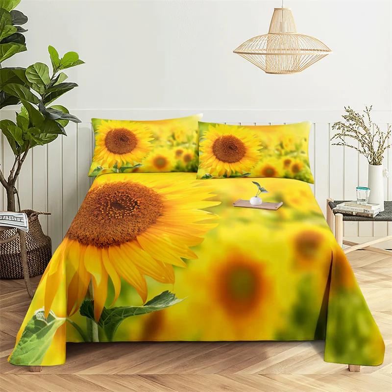 Sunflower Bed Sheet Sets Bouble Single Beds Flower Bedsheet with Pillow Case Full Queen Size 2pcs 3pcs 3D Soft Thin Fabric Home