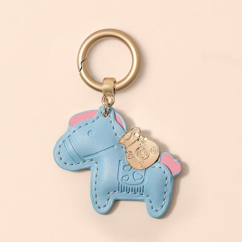 Immediately rich hand rope keychain, leather cartoon pony pendant couple bag Internet celebrity car keychain
