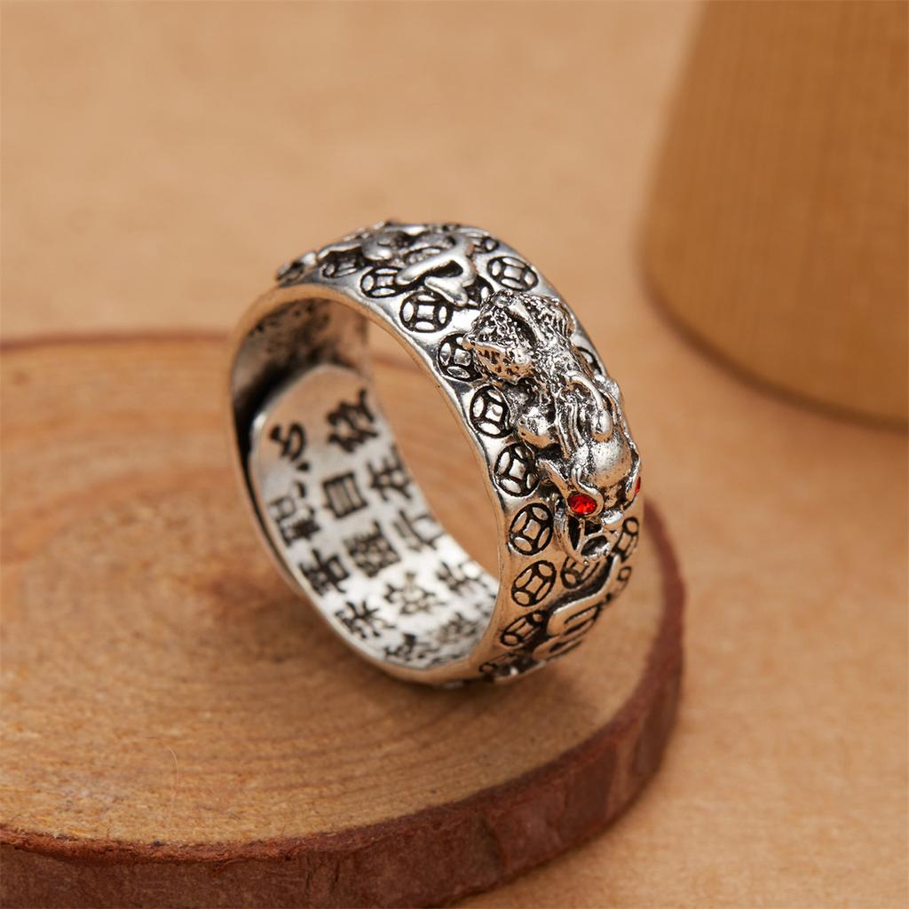 Anillos Chinos Pixiu de Feng Shui Para Mujeres Hombres Cobre Chapado en Plata Monedas Pi Xiu Anillo de Dedo Abierto Amuleto Riqueza Joyería de la Suerte