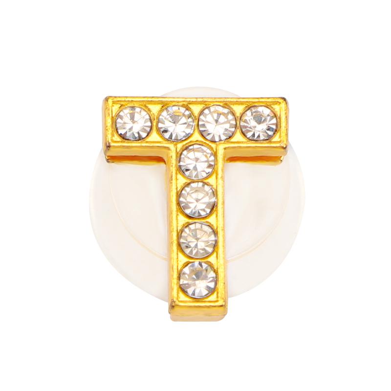 New Gold Letter Alphabet Shoes Charms Metal Button Rhinestone Crown Shoe Decorations Garden Shoes Accessories for Women Man 1PCS