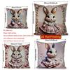 2D Cute Bunny-Patterned Decorative Pillow Covers Pattern Cushion Cover Suitable For Sofa Bedroom Car Pillow Cover