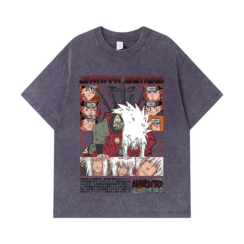 275 GSM Washed T-shirts 100% Cotton Naruto V5 Jiraiya Print Unisex Heavy Cotton T Shirt