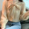 A Bow-knot Chiffon Long-sleeved Shirt for Women, A Versatile and Stylish Small Blouse for Autumn