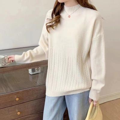 Semi-turtleneck Knitted Sweater with New Autumn and Winter New Twist Simple Lazy Sweater Bottoming Shirt