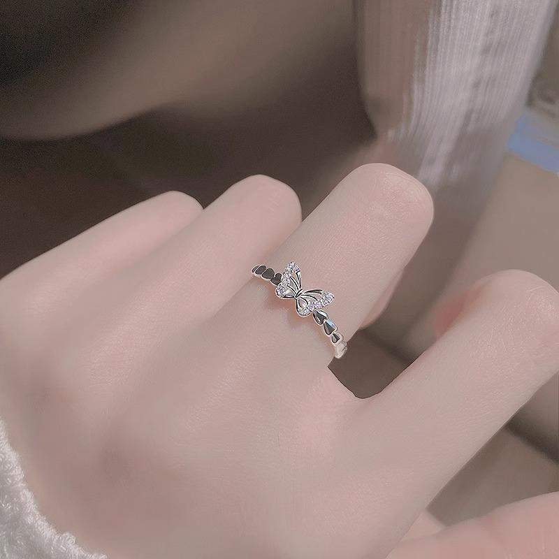 925 Silver Geometry Butterfly Love Heart Zircon Adjustable Opening Rings for Women Fine Jewelry Minimalist Accessories