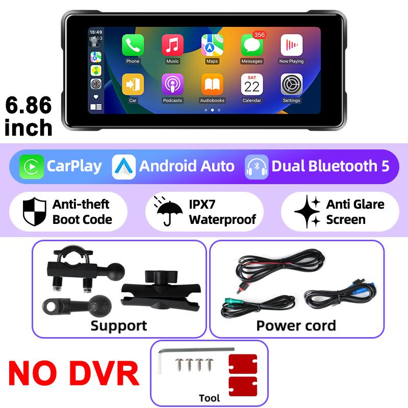 Nowy 6,8-calowy motocyklowy odtwarzacz multimedialny GPS Nawigacja Rejestrator DVR Bezprzewodowy CarPlay Android Auto IP67 Wodoodporny Moto Bluetooth