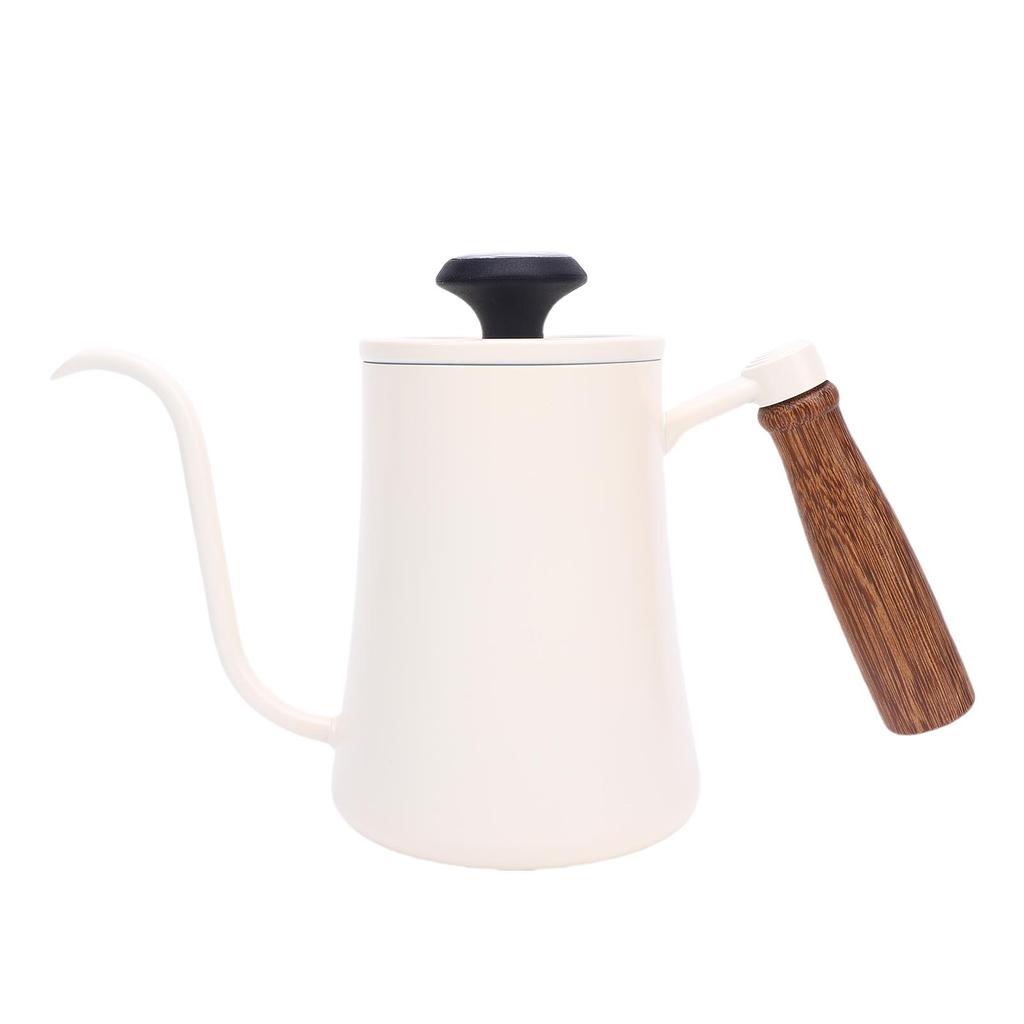 600ML Kaffebryggningskanna 304 Rostfritt Stål Vattenkanna med Temperaturmätare Trähandtag Lång