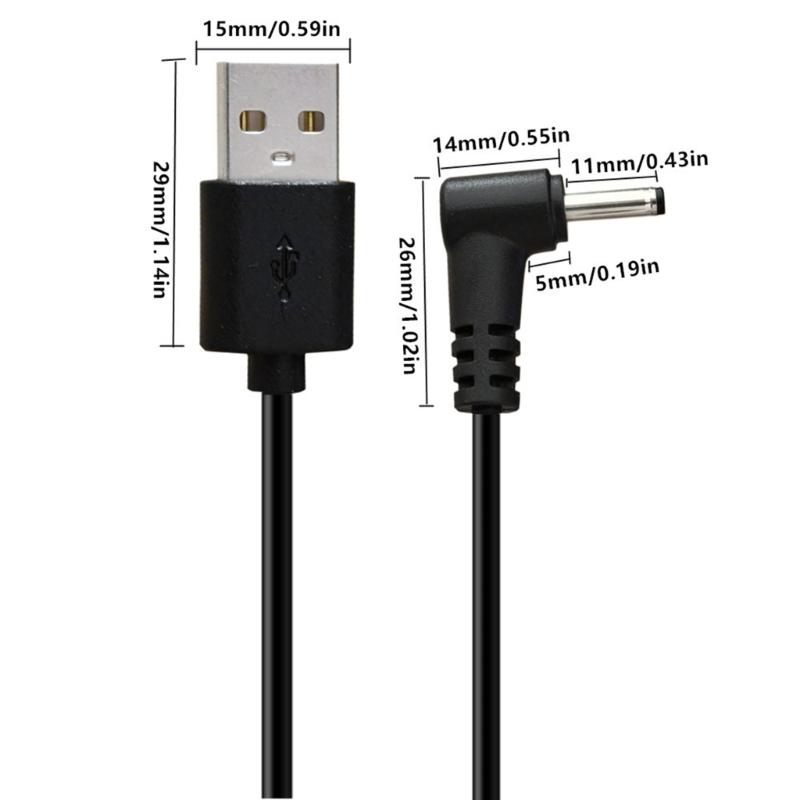 25cm Short USB To DC5V 3.5x1.35mm Adapter Elbow Head Cable Fast Charging Data Cord In Black