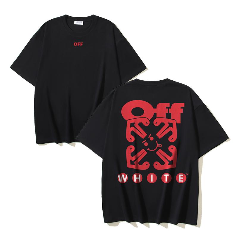 

1090 Off-White 2025 Spring/Summer New Smile Arrow Printed Round Collar Short Sleeved Men s and Women s T-shirts XL чорний