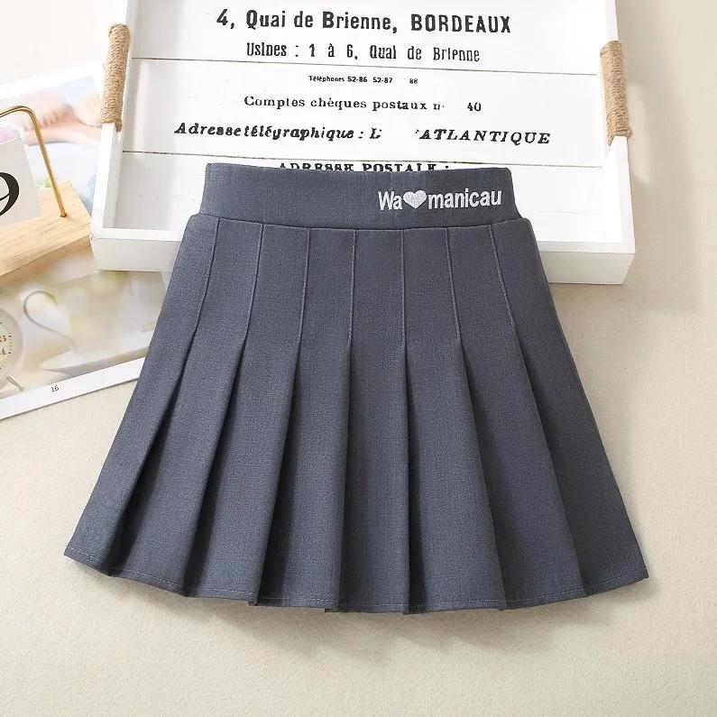 

Юбка-плиссе для девочек-подростков, повседневная серая школьная юбка для детей, весна-лето 2025, простая стильная универсальная короткая юбка А-силуэта 150cm