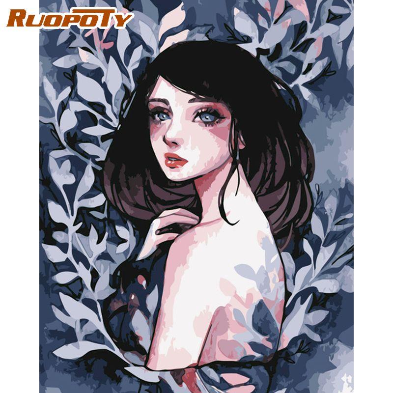 

Ruopoty Цветочный праздник для девочек Diy картина по номерам ручная роспись картины маслом для декора стен 40x50 см безрамное 40x50CM NO Frame