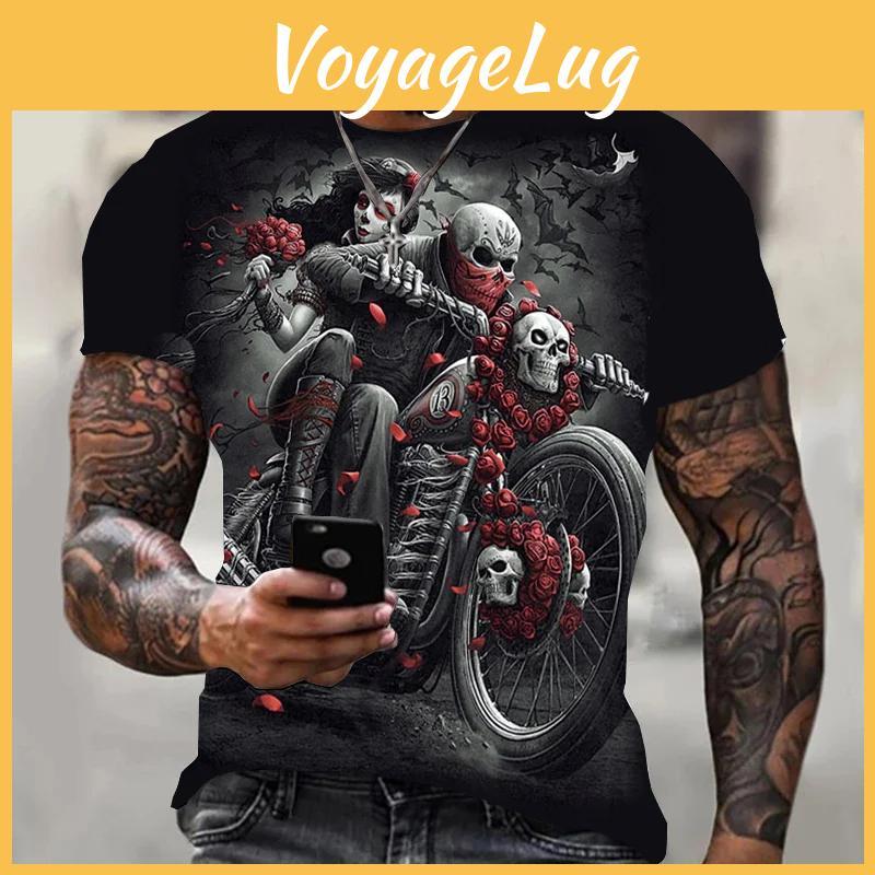 For Tshirt Men 3d Vintage Skull Motorcycle Rider Print Short Sleeve Tops Summer Casual T Shirt Oversized Tee Shirt Men Clothing