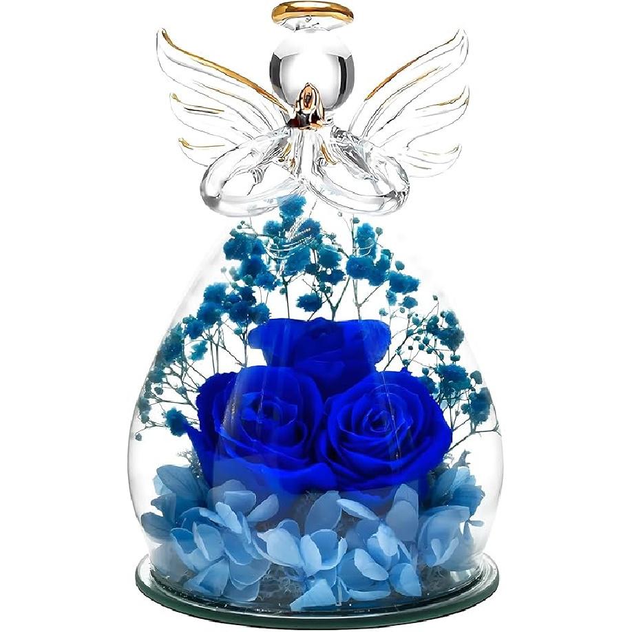 Preserved Flower Rose Gift for Mom Grandma Birthday Mother's Day Wedding Three Pink Rose in Glass