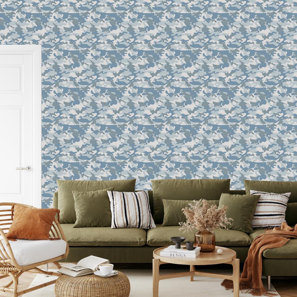 Military camouflage wallpaper blue and light gray 50x1000