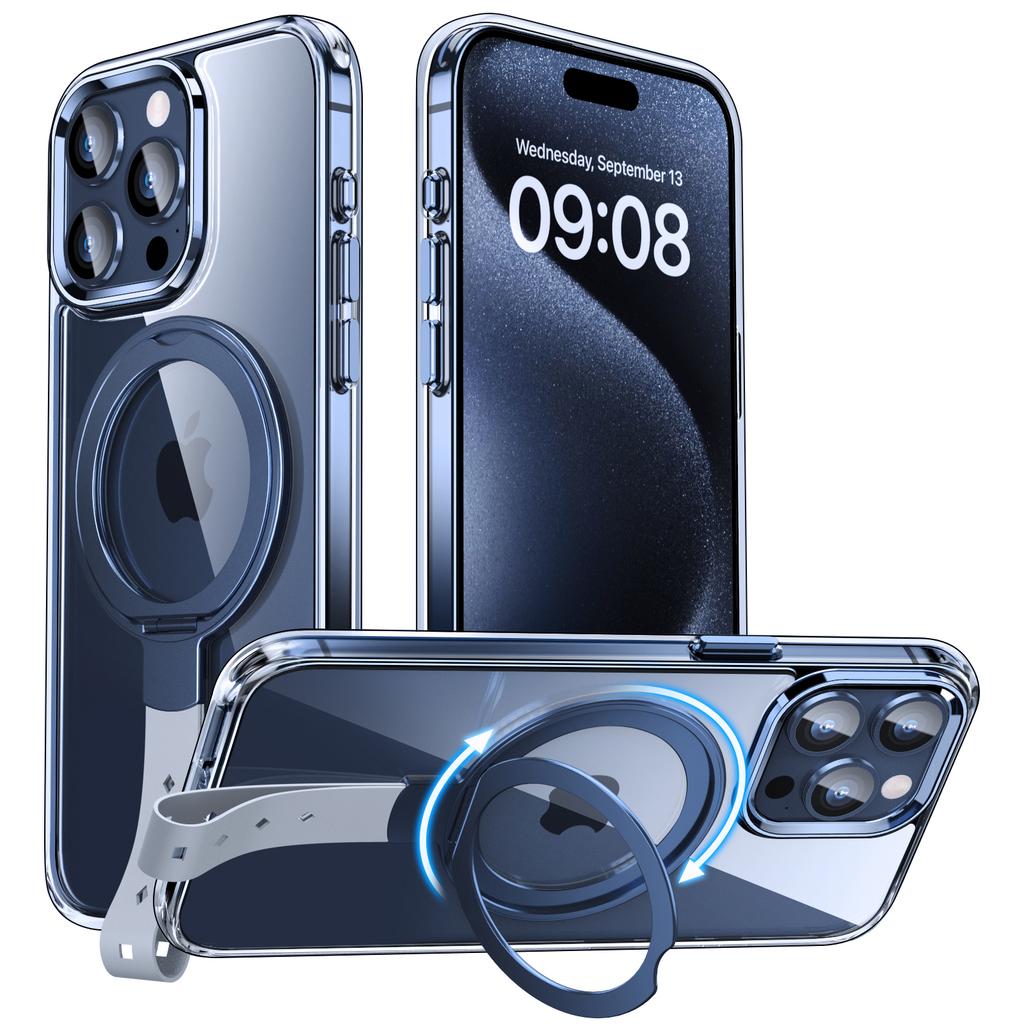 Für iPhone 15 Pro Max Hülle Magnetischer Ständer Sturzsicher Klar PC Handyhülle
