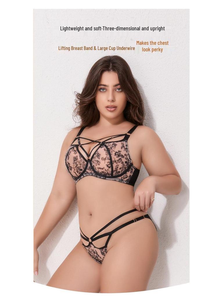 European-American Plus Size Lingerie Set: Anti-Sagging Push-Up, Full Cup Bra for a Slimmer Look