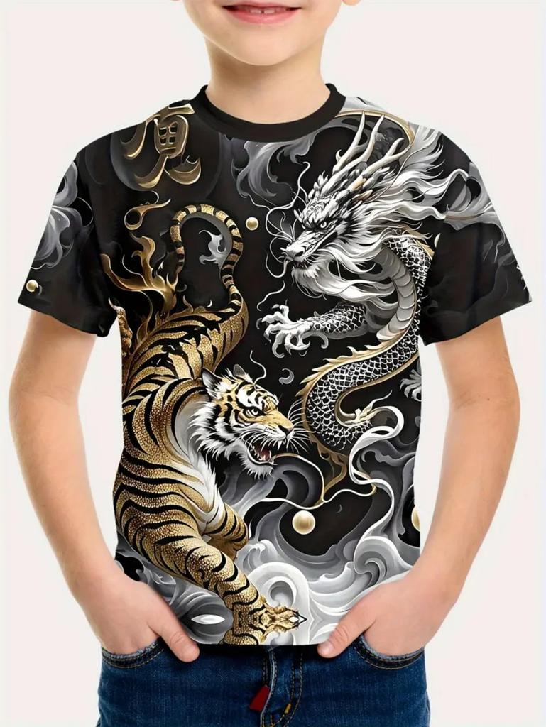 Children's Clothing T-Shirts for Boys Short Sleeve Child T-Shirt Fashion 3D Dragon Graphi Print Casual Girls Summer Clothes Tops