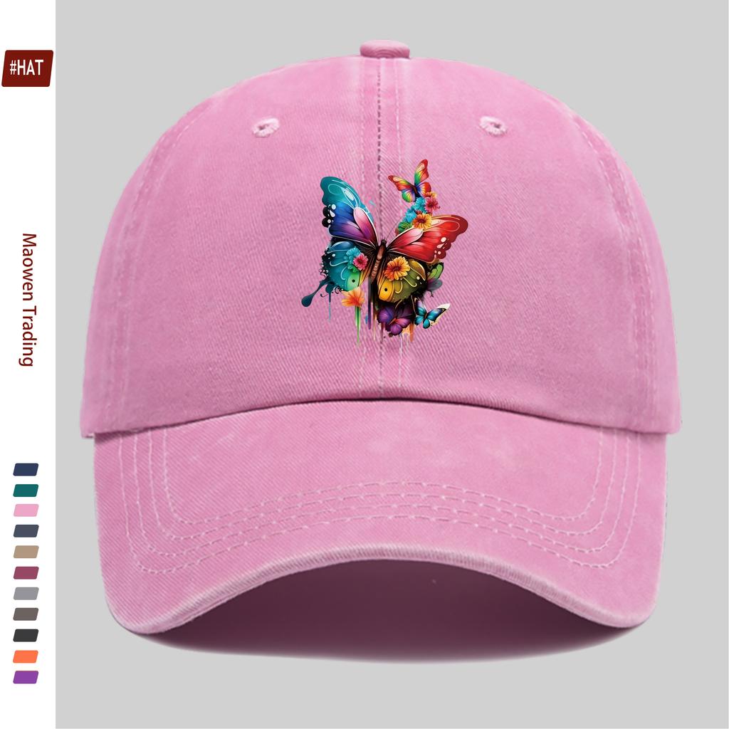 pc Vibrant Watercolor Butterfly Pattern Print Baseball Cap Comfortable Fashion Decorative Hat Trendy Lightweight Accessory A