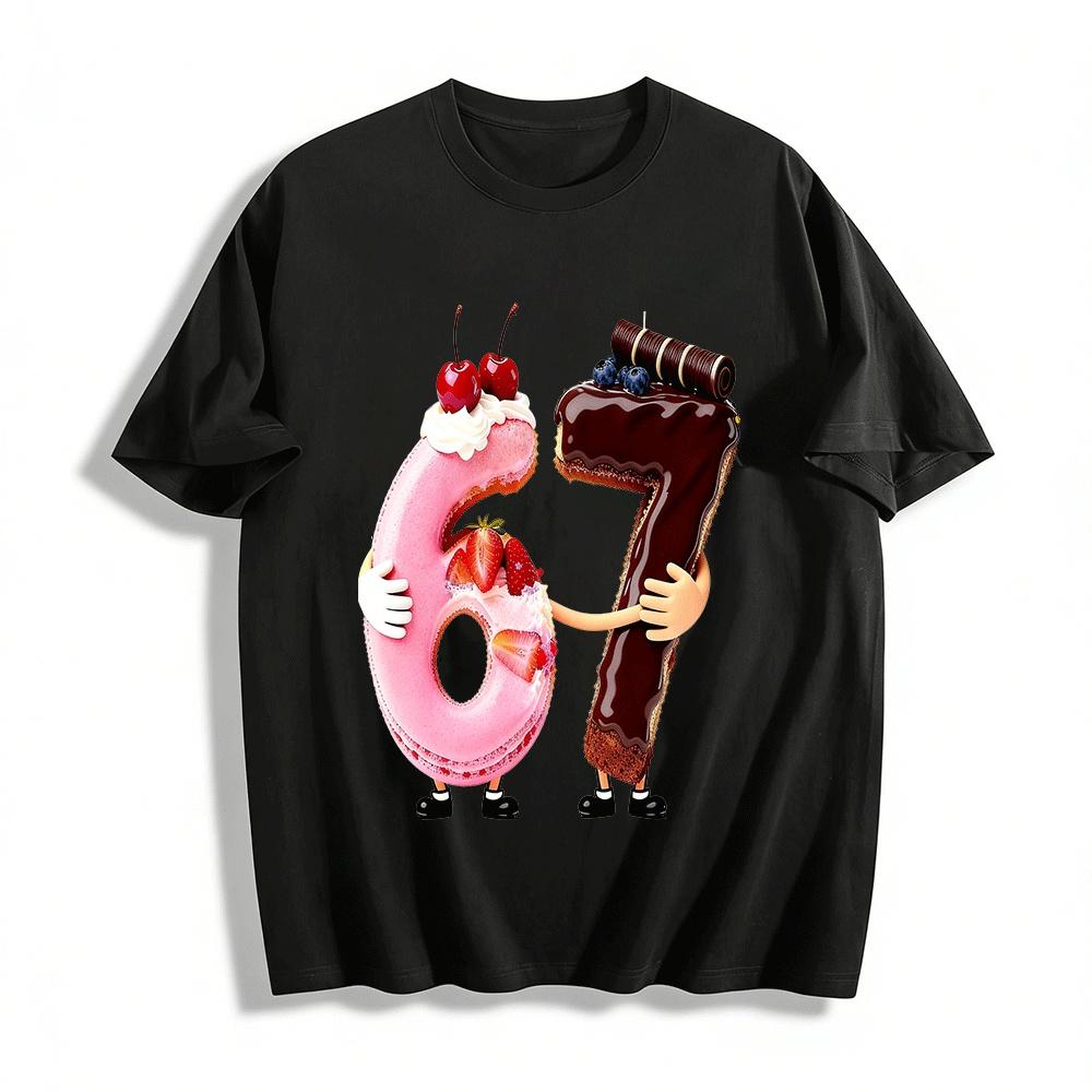 

Fun 67 Dessert Print Casual Top For Men And Women Pure cotton T-shirt XXS