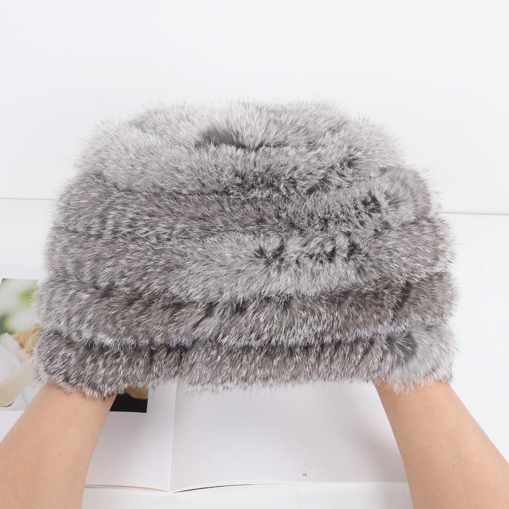 Hot Sale Women Knitted Real Rabbit Fur Hats Ladies Winter Warm Fluffy Genuine Rabbit Fur Caps Outdoor Good Elastic Fur Cap
