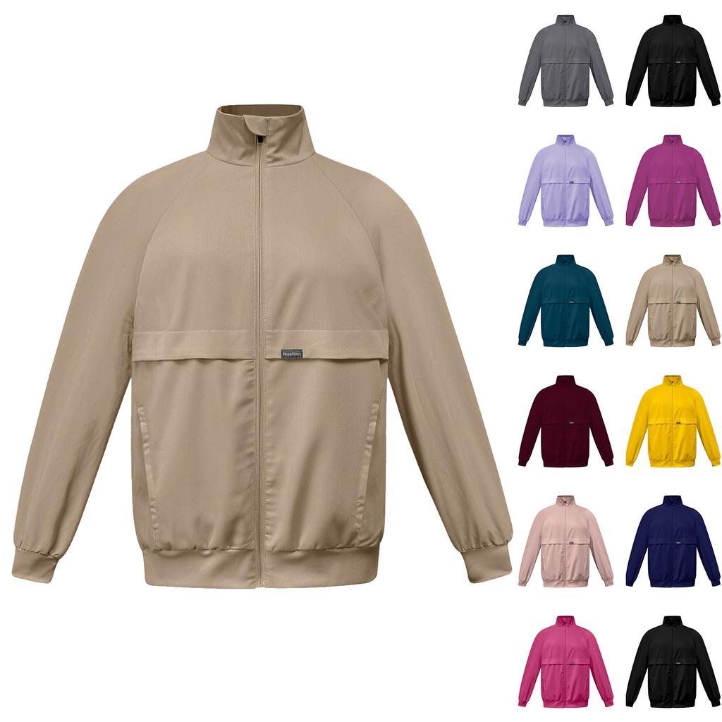 Men's And Women's Solid Color Thick Long Sleeved Jacket With Stand Up Collar Pocket Nurse's Clothing Protective Worker's Clothing Jacket