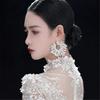 Exaggerated Crystal Flower Earring Sparkling Sunflower Earrings Colorful Large Circle Shape Stud Ear Rings Ornament