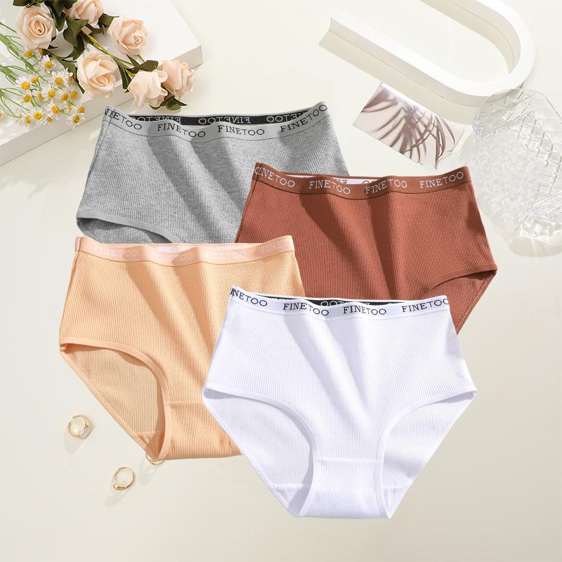 4Pcs/Set Cotton Women Panties Lady Plus Size Underwear High Waist Briefs Breathable Solid Color Female Lingerie Shorts FINETOO