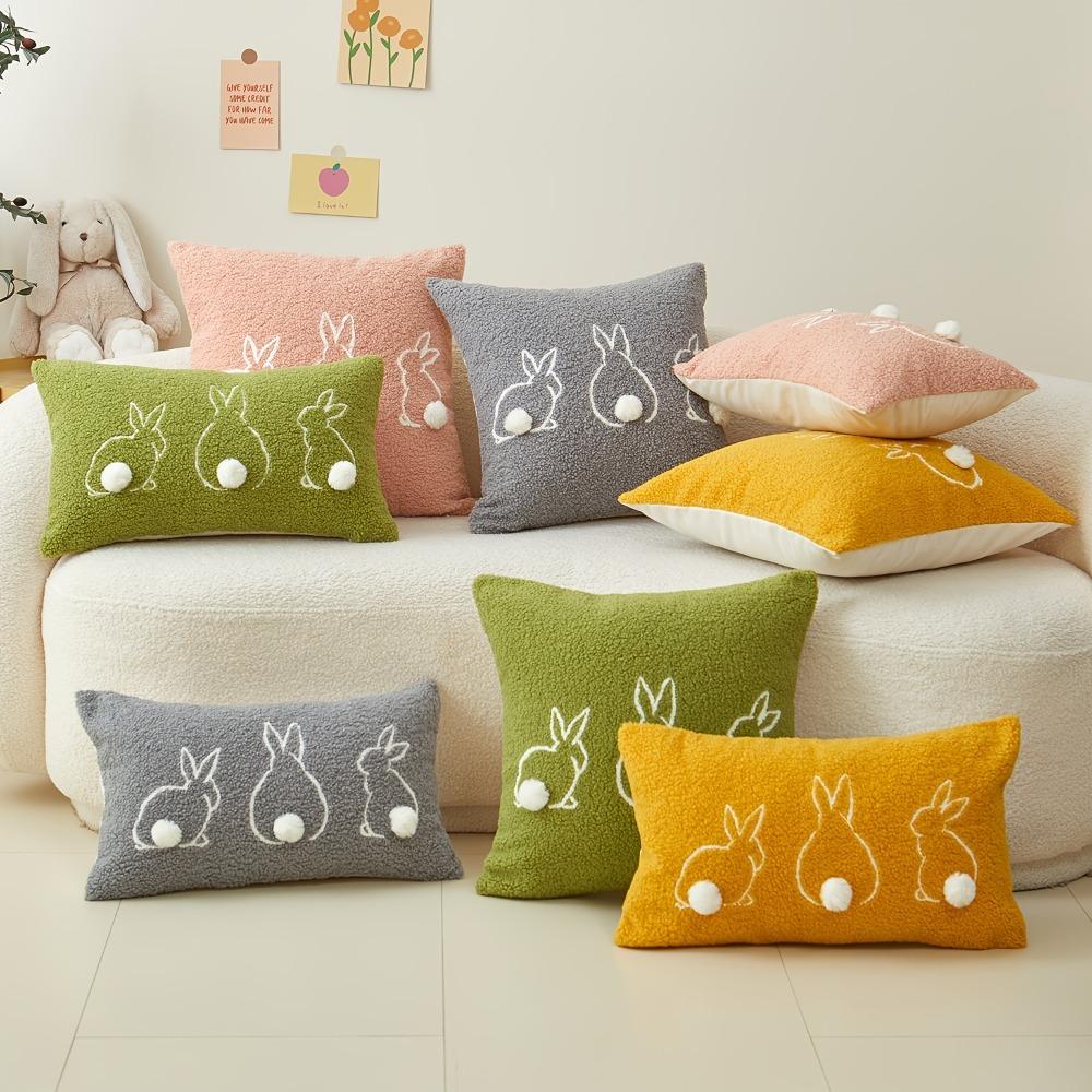 Plush Easter Bunny Pillow Cover Square/Rectangular Pillowslip Cartoon Rabbit Pillow Case  Bed Room