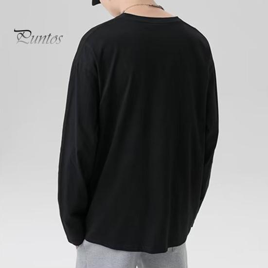 Herren T-Shirt Rundhals Langarm Einfarbig Pullover Tops Lockere Passform Weiches Atmungsaktives T-Shirt Home Gym Street Wear