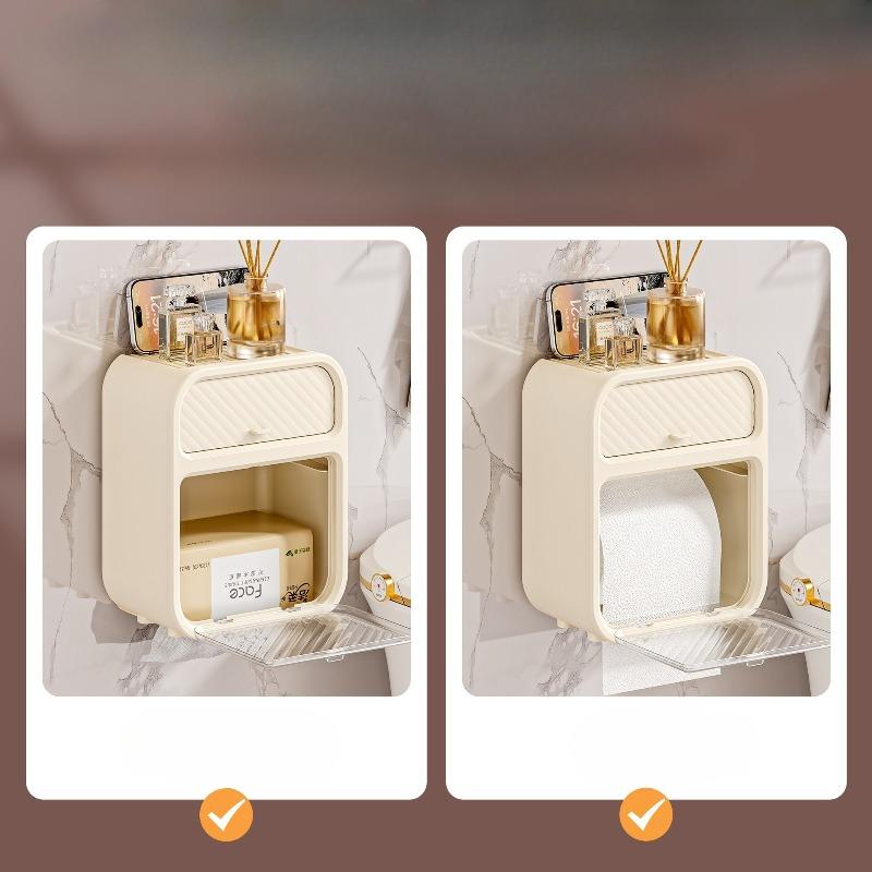 Bathroom Wall-mounted Tissue Box, No Need for Drilling, Waterproof Toilet Tissue Box, Toilet Paper Roll Storage Rack