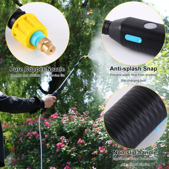 1 Set Electric Watering Sprayer Extendable Handle Stainless Steel USB Rechargeable Handheld Sprayer Wand for Garden