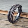 Vintage Men Leather Bracelet Brown Braided Multi-layer Stainless Steel Clasp Casual Wristband Jewelry Gift for Boyfriend