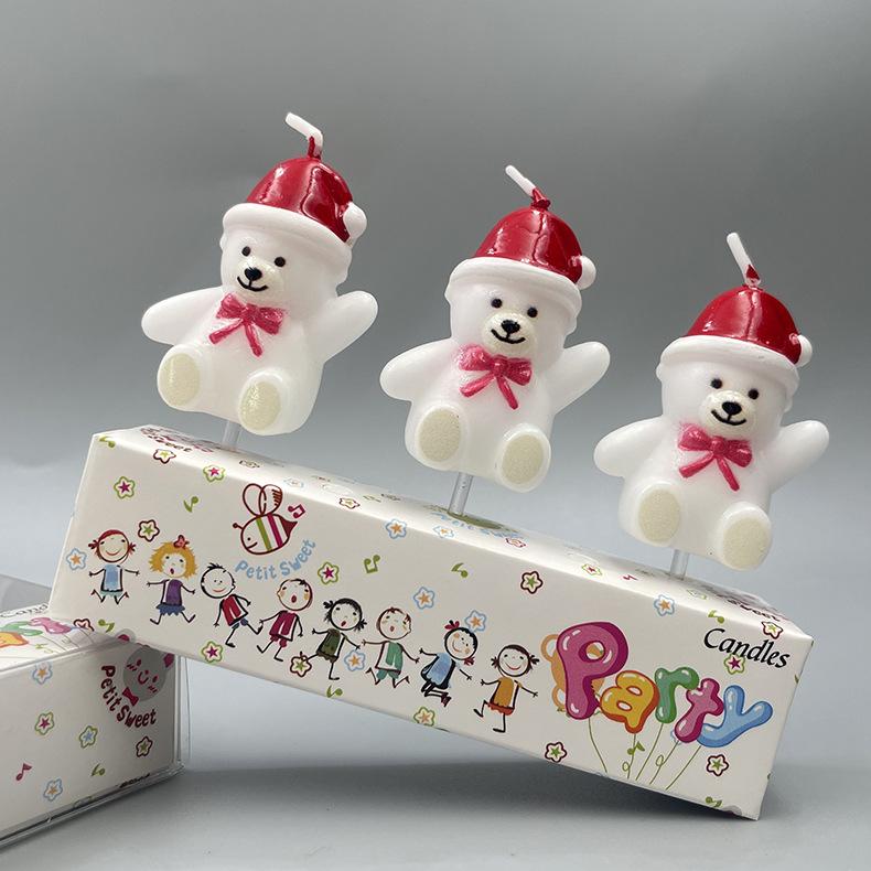 

Cartoon Teddy Bear Christmas Hat Bear Candle Party Candle Christmas Atmosphere Decoration Birthday Candle