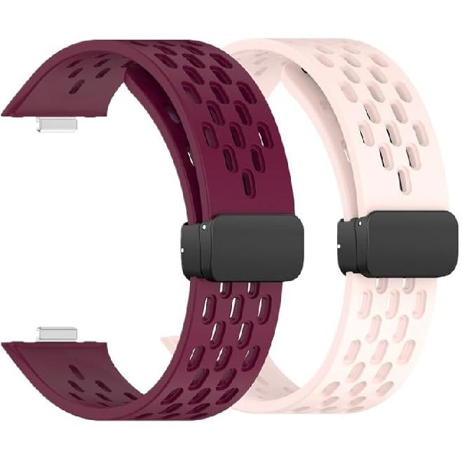 2pcs Bands for Huawei Watch Fit 3, Soft Silicone Wristband with Folding Clasp Breathable Smartwatch Watch Strap Sports Replacement Band Compatible