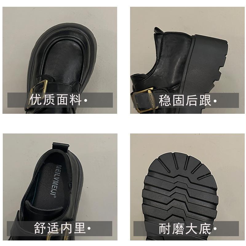 thick-soled black British style small leather shoes women's 2025 new summer and autumn versatile one-pedal women's shoes single shoes loafers