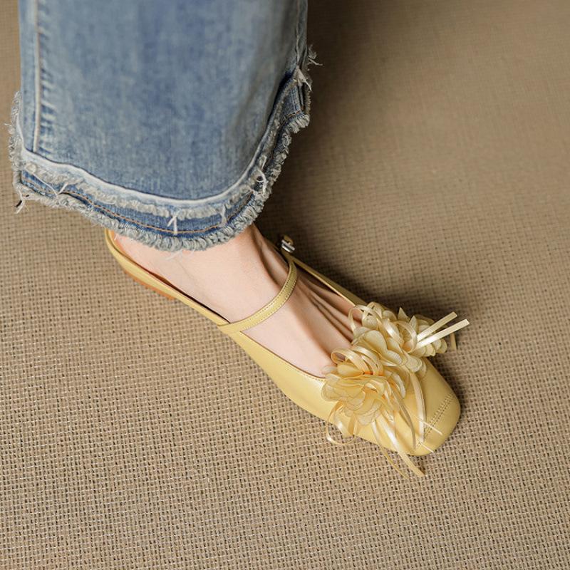 

Французские ретро туфли Мюли с квадратным носком, тапочки с закрытым носком, новая весенне-летняя коллекция 2025, уличная обувь на одной педали, обувь со скрытой платформой, увеличивающая рост 40 жёлтый